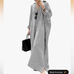 Black and White Striped Oversized Button-Up Dress